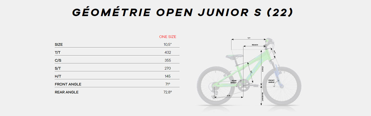Guide de taille du vélo Open Junior S Année 2022